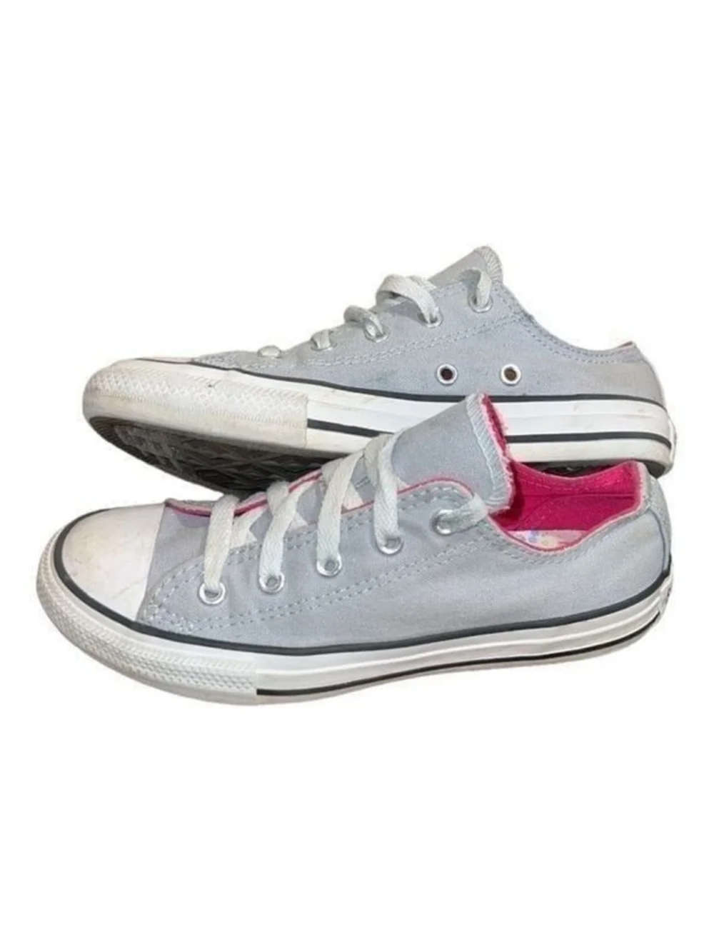 Junior Converse All Star Low Top Sneakers Gray Pink Girls Size 2 Shoes